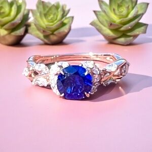 New Blue Sapphire Ring Handmade Solid 10K Rose Gold, Size 6 1/2 Sizable